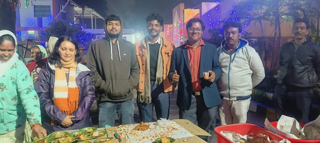 On new year eve celebration distribution of cakes, sweet s, chocolates coffee and tea